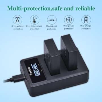 Tectra 2-Pack LP-E12 LPE12 Battery and LED Dual Charger for Canon Rebel SL1, EOS M50, EOS M50 Mark II, EOS-M, EOS M2, EOS M10, EOS M100, EOS M200, SX70 HS Mirrorless Digital Cameras