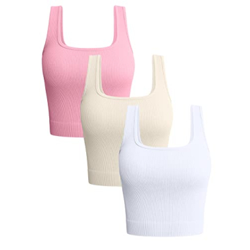OQQ Women's 3 Piece Tank Tops Ribbed Seamless Workout Exercise Shirts 2025 Summer Basic Camis Candyp...