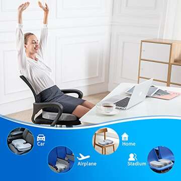 SAIREIDER Seat Cushions for Office Chairs, Memory Foam Coccyx Cushion Pads for Tailbone Pain, Sciatica Relief Pillow, Car Seat Cushion, Correct Sitting Posture (Grey)