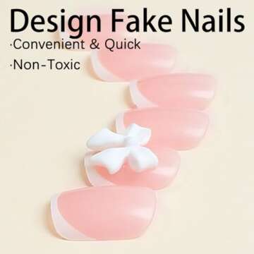 Pink Press on Nails Short Square Fake Nails White French Tip Full Cover Glue on Nails Solid Color Glossy Nude Pink Designs Cute False Nails Stick on Nails for Women Girls Acrylic Manicure Salon 24Pcs