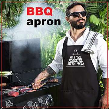 Nomsum Aprons for Men | May The Forks Be With You | Premium Quality Funny Aprons | Best for BBQ, Gri...