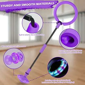 GleeGlow Ankle Skip Ball for Kids, Foldable Skip it with Colorful Flash Wheel, Outside Toys for Kids, Gift for Girls & Boys Age 5 6 7 8 9 10 Years Old (Purple)