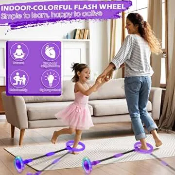 GleeGlow Ankle Skip Ball for Kids, Foldable Skip it with Colorful Flash Wheel, Outside Toys for Kids, Gift for Girls & Boys Age 5 6 7 8 9 10 Years Old (Purple)
