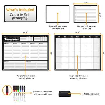 JJPRO Magnetic Dry Erase Monthly Calendar for Refrigerator-Dry Erase Weekly Planner Whiteboard for F...