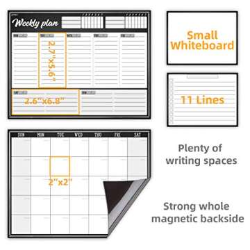 JJPRO Magnetic Dry Erase Monthly Calendar for Refrigerator-Dry Erase Weekly Planner Whiteboard for Fridge-Two Bonus Notepad Whiteboards-Month&Week Calendar Refrigerator Organizer