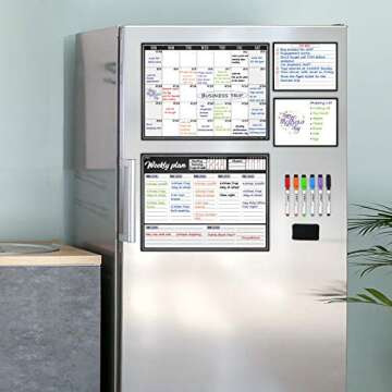 JJPRO Magnetic Dry Erase Monthly Calendar for Refrigerator-Dry Erase Weekly Planner Whiteboard for Fridge-Two Bonus Notepad Whiteboards-Month&Week Calendar Refrigerator Organizer