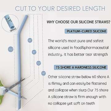 Tegion Pastel Color 14” Extra Long Silicone Replacement Straw for 40 oz Stanley Cup, Reusable Flexible Tall Giant Big Drinking Straw for Quencher Tumbler,1Gallon/64 oz Water Bottle,Hydro Jug-6 pack