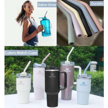 Tegion Pastel Color 14” Extra Long Silicone Replacement Straw for 40 oz Stanley Cup, Reusable Flexible Tall Giant Big Drinking Straw for Quencher Tumbler,1Gallon/64 oz Water Bottle,Hydro Jug-6 pack