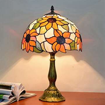 Blivuself Tiffany Lamp - Handmade Stained Glass Table Lamp with Sunflower Design