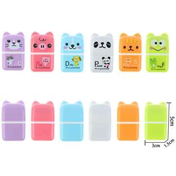 24 Pieces Erasers Roller Erasers Portable Cube Pencil Flexible Rubber Cute Animal Durable Soft Erasers Gift Eraser with Roller Cases for School, Office, Kids(6 Patterns)