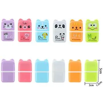 24 Pieces Erasers Roller Erasers Portable Cube Pencil Flexible Rubber Cute Animal Durable Soft Erasers Gift Eraser with Roller Cases for School, Office, Kids(6 Patterns)