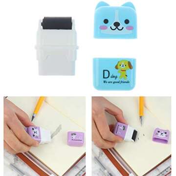 24 Pieces Erasers Roller Erasers Portable Cube Pencil Flexible Rubber Cute Animal Durable Soft Erasers Gift Eraser with Roller Cases for School, Office, Kids(6 Patterns)