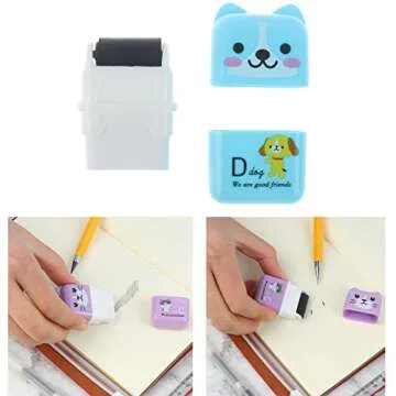 24 Pieces Erasers Roller Erasers Portable Cube Pencil Flexible Rubber Cute Animal Durable Soft Erasers Gift Eraser with Roller Cases for School, Office, Kids(6 Patterns)