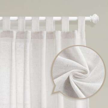 FantasDecor Premium Natural Linen Tab Top Curtains - 2 Panels 96 Inch Length, Off White
