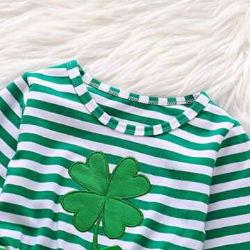 St Patricks Day Outfits Toddler Baby Girls Clover Dress Striped Long Sleeve Mesh Tutu Skirts with He...