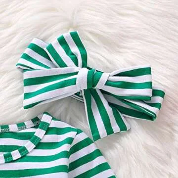 St Patricks Day Outfits Toddler Baby Girls Clover Dress Striped Long Sleeve Mesh Tutu Skirts with Headband 2PCS Set (Green, 1-2 Years)