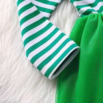 St Patricks Day Outfits Toddler Baby Girls Clover Dress Striped Long Sleeve Mesh Tutu Skirts with Headband 2PCS Set (Green, 1-2 Years)