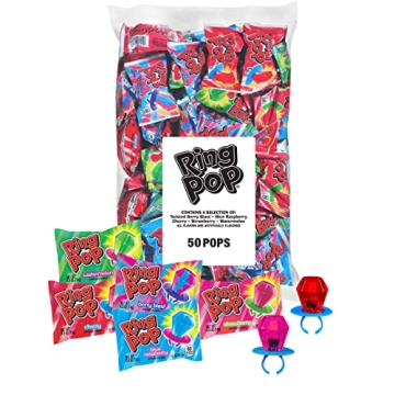 Ring Pop Individually Wrapped Bulk Lollipop Variety Party Pack – 50 Count Suckers w/ Assorted Frui...