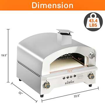 BIG HORN OUTDOORS Gas Pizza Oven, Portable Propane Pizza Oven with 13 inch Pizza Stone, Stainless St...