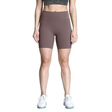 Aoxjox Trinity Workout Biker Shorts for Women Tummy Control High Waisted Exercise Athletic Gym Running Yoga Short 6" (Fudge Coffee, Small)