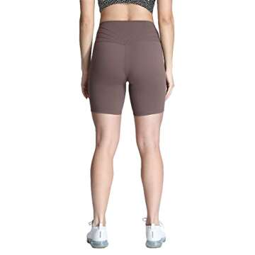 Aoxjox Trinity Workout Biker Shorts for Women Tummy Control High Waisted Exercise Athletic Gym Running Yoga Short 6" (Fudge Coffee, Small)
