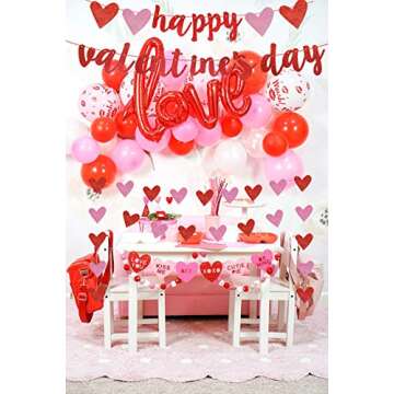 Valentine’s Day Party Decorations with Happy Valentines Day Banner, Valentines Day Cake Topper, Valentines Day Balloon, Valentines Day Garland for Valentines Day Fireplace Decoration Photo Props