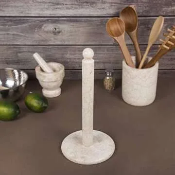 Creative Home Natural Champagne Marble Upright Paper Towel Holder Kitchen Towel Dispenser Stand Kitchen Countertop Organizer, 6.5" Diam. x 12.5" H, Beige