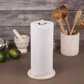 Creative Home Natural Champagne Marble Upright Paper Towel Holder Kitchen Towel Dispenser Stand Kitchen Countertop Organizer, 6.5" Diam. x 12.5" H, Beige