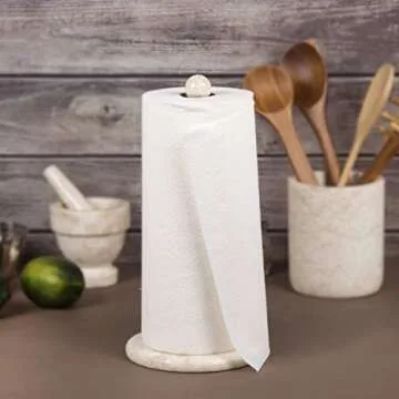 Creative Home Natural Champagne Marble Upright Paper Towel Holder Kitchen Towel Dispenser Stand Kitchen Countertop Organizer, 6.5" Diam. x 12.5" H, Beige