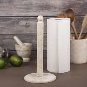 Creative Home Natural Champagne Marble Upright Paper Towel Holder Kitchen Towel Dispenser Stand Kitchen Countertop Organizer, 6.5" Diam. x 12.5" H, Beige