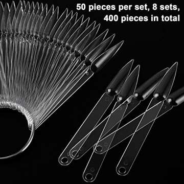 Kinjoek 8 Set Total 400 Pointed Tips Clear Nail Swatches Sticks Nail Art Supplies Practice Display Board for Nail Art Polish Display and Home DIY,transparent
