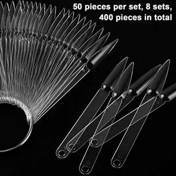 Kinjoek 8 Set Total 400 Pointed Tips Clear Nail Swatches Sticks Nail Art Supplies Practice Display Board for Nail Art Polish Display and Home DIY,transparent