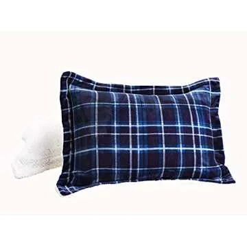 Elegant Comfort Softest, Coziest Heavy Weight Plaid Pattern Micromink Sherpa-Backing Premium Quality Down Down Alternative Micro-Suede 3-Piece Reversible Comforter Set, Full/Queen, Navy Blue