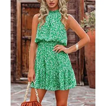 Stylish Floral Summer Dress for Women - Sleeveless Halter Top Chiffon Boho Dress