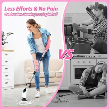 Dovety Electric Spin Scrubber, Cordless Cleaning Brush, Shower Scrubber with 8 Replaceable Brush Head, Power Cleaning Brush with Extension Handle, 2 Adjustable Speed, for Bathtub Grout Tile Floor