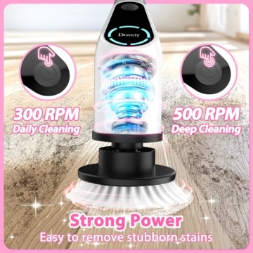 Dovety Electric Spin Scrubber, Cordless Cleaning Brush, Shower Scrubber with 8 Replaceable Brush Head, Power Cleaning Brush with Extension Handle, 2 Adjustable Speed, for Bathtub Grout Tile Floor