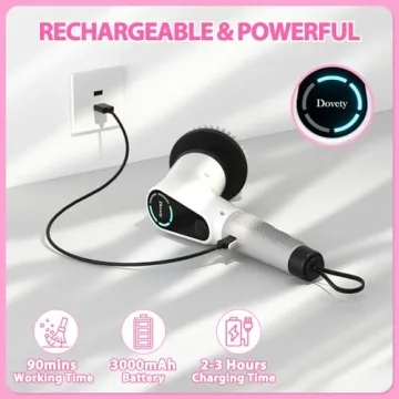 Dovety Electric Spin Scrubber, Cordless Cleaning Brush, Shower Scrubber with 8 Replaceable Brush Head, Power Cleaning Brush with Extension Handle, 2 Adjustable Speed, for Bathtub Grout Tile Floor