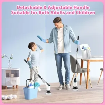 Dovety Electric Spin Scrubber, Cordless Cleaning Brush, Shower Scrubber with 8 Replaceable Brush Head, Power Cleaning Brush with Extension Handle, 2 Adjustable Speed, for Bathtub Grout Tile Floor