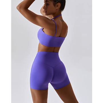 ABOCIW Women's Workout Set Halter Bra High Waist Shorts