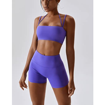 ABOCIW Women's Workout Set Halter Bra High Waist Shorts