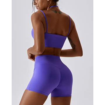 ABOCIW Women's Workout Set Halter Bra High Waist Shorts