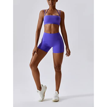 ABOCIW Women's Workout Set Halter Bra High Waist Shorts