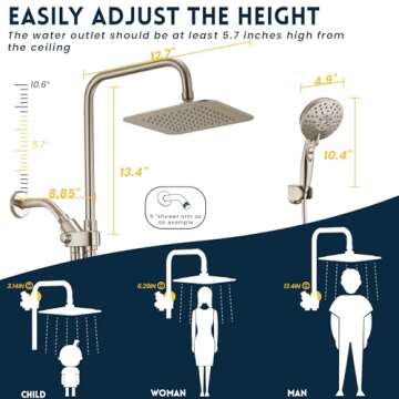 Ryamen Dual Shower Head Combo, Brushed Nickel 8'' High Pressure Rain/Rainfall Shower Head, 6 Setting...
