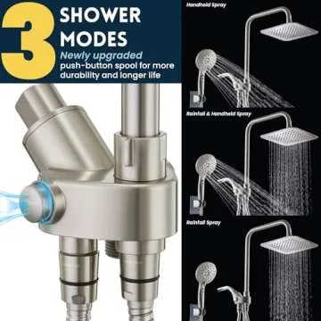 Ryamen Dual Shower Head Combo, Brushed Nickel 8'' High Pressure Rain/Rainfall Shower Head, 6 Settings Adjustable Handheld Showers, with 15" Height Adjustable Slide Bar, Holder/59’‘ Hose