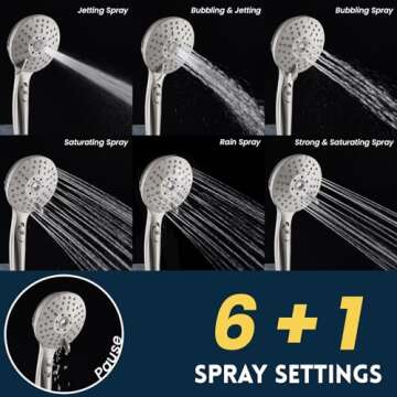 Ryamen Dual Shower Head Combo, Brushed Nickel 8'' High Pressure Rain/Rainfall Shower Head, 6 Settings Adjustable Handheld Showers, with 15" Height Adjustable Slide Bar, Holder/59’‘ Hose