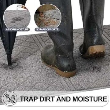 REFETONE Indoor Doormat, Front Back Door Mat 24"x36" Absorbent Rubber Backing Non Slip Door Mats, Low-Profile Resist Dirt Rugs, Machine Washable Door Rug Inside Floor Mat for Entryway, Light Grey