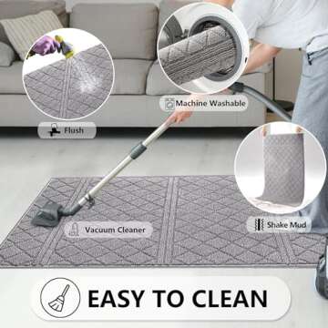 REFETONE Indoor Doormat, Front Back Door Mat 24"x36" Absorbent Rubber Backing Non Slip Door Mats, Low-Profile Resist Dirt Rugs, Machine Washable Door Rug Inside Floor Mat for Entryway, Light Grey