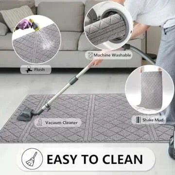 REFETONE Indoor Doormat, Front Back Door Mat 24"x36" Absorbent Rubber Backing Non Slip Door Mats, Low-Profile Resist Dirt Rugs, Machine Washable Door Rug Inside Floor Mat for Entryway, Light Grey