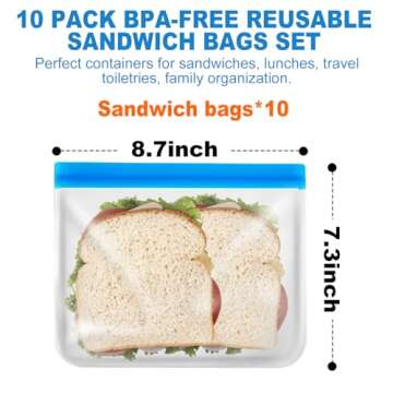 AURUZA 10 Pack Eco-Friendly Reusable Ziplock Bags