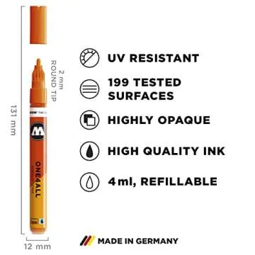 Molotow ONE4ALL Acrylic Paint Marker Complete Set, 1mm and 2mm, Assorted Colors, 70 Markers Per Set, 1 Set Each (200.188)